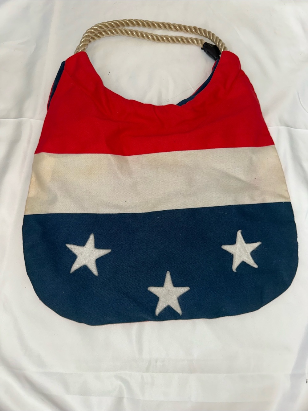 Vintage Patriotic Red White Blue Star Canvas Tote with Rope Handle